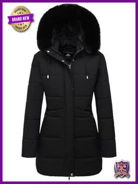 Women's Long Quilted Puffer Down Jacket Warm Winter Coat Faux Fur Hood